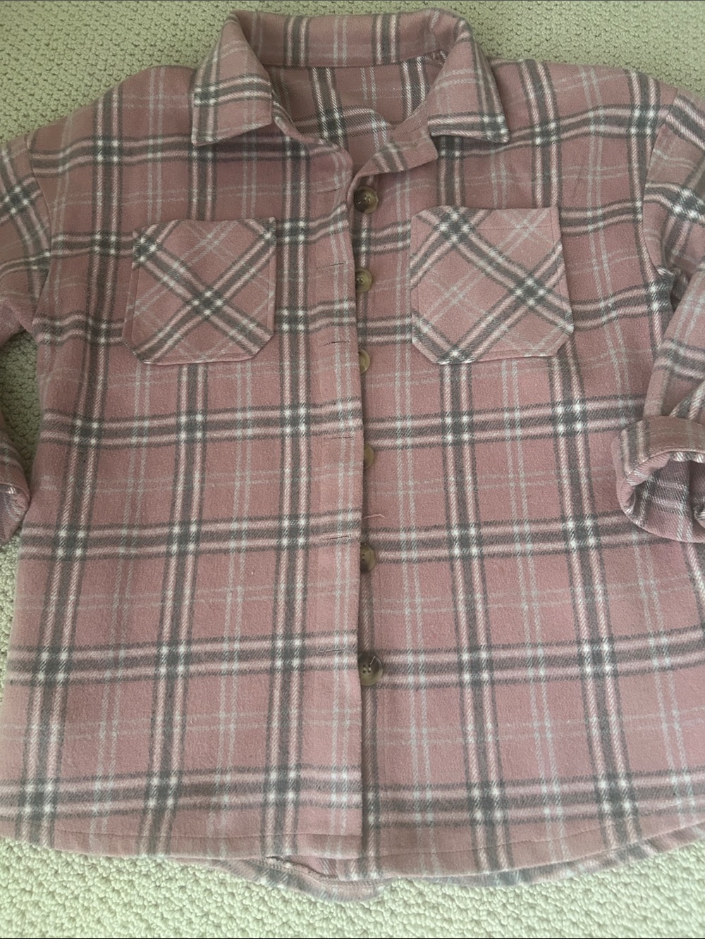 Amazon Pink Plaid Button-Up Shacket with Chest Pockets